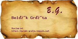 Belák Gréta névjegykártya